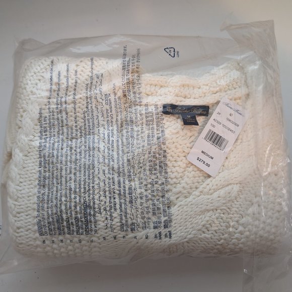 White Cotton Cable Knit V-Neck Sweater (Med) - Picture 2 of 6